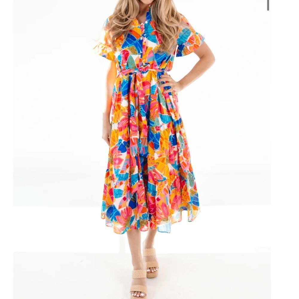 J. MARIE The Alana Button Up Midi Dress Multicolor Floral Size X-Small NEW
